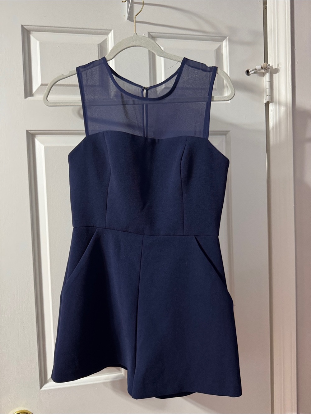BCBGeneration Navy Mesh Yoke Mini Dress